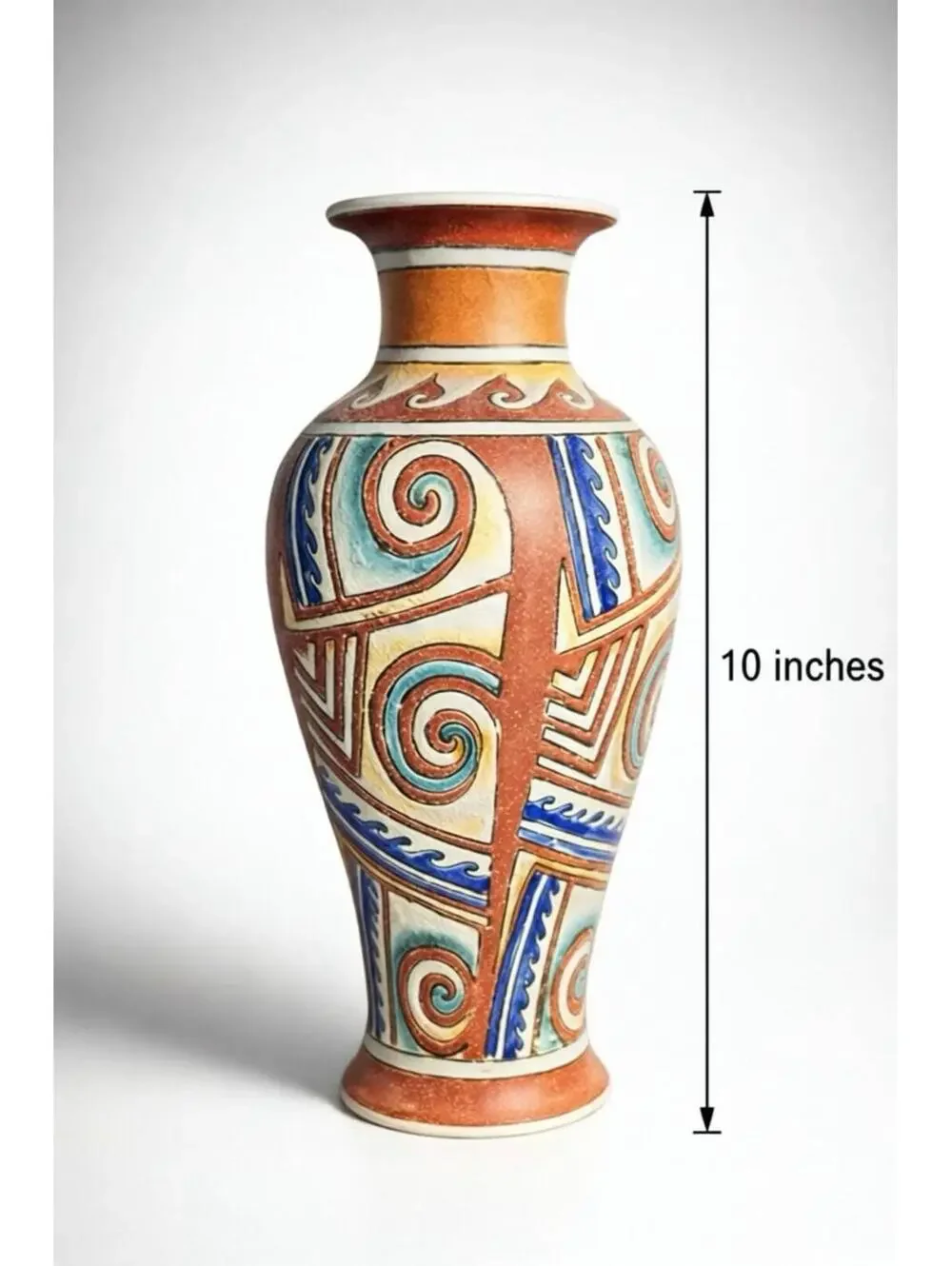 Vintage 10-Inch Ceramic Decorative Vase with Tribal Pattern